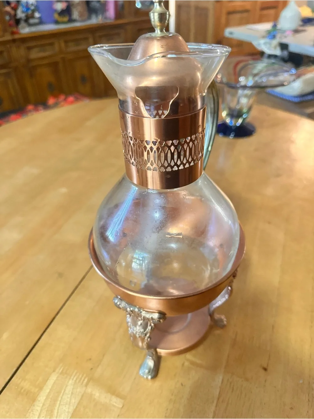Vintage Princess House Heritage Copper Coffee Tea Carafe with Warming Stand